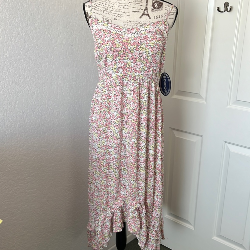 Scoop Ruffle High Low Hem Spaghetti Strap Floral Midi Sundress - Picture 3 of 6